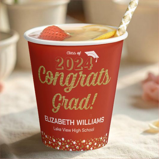 Gold Foil Script Confetti Glückwunschs Grad Red Pappbecher