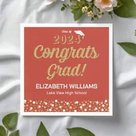 Gold Foil Script Confetti Glückwunschs Grad Red Serviette