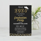 Gold Foil Script Confetti Graduation Party Black Einladung (Stehend Vorderseite)
