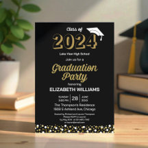 Gold Foil Script Confetti Graduation Party Black
