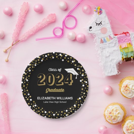 Gold Foil Script Confetti Graduation Party Black Pappteller (Party)