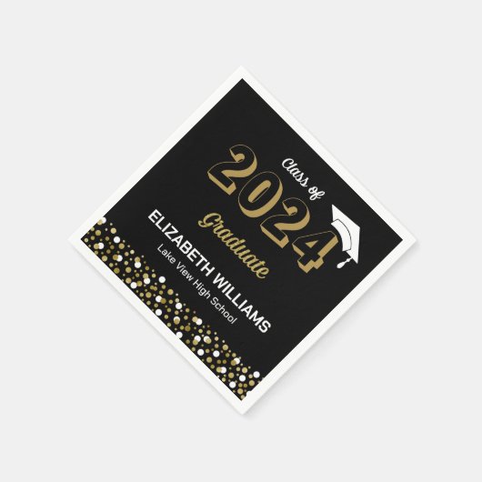 Gold Foil Script Confetti Graduation Party Black Serviette (Ecke)