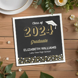 Gold Foil Script Confetti Graduation Party Black Serviette