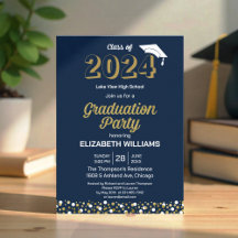 Gold Foil Script Confetti Graduation Party Blue