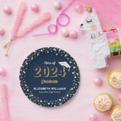 Gold Foil Script Confetti Graduation Party Blue Pappteller (Party)