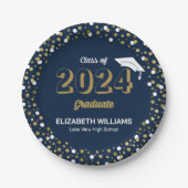 Gold Foil Script Confetti Graduation Party Blue Pappteller (Vorderseite)