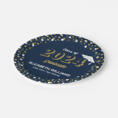 Gold Foil Script Confetti Graduation Party Blue Pappteller (Schrägansicht)