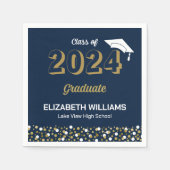 Gold Foil Script Confetti Graduation Party Blue Serviette (Vorderseite)