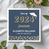 Gold Foil Script Confetti Graduation Party Blue Serviette