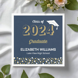 Gold Foil Script Confetti Graduation Party Blue Serviette