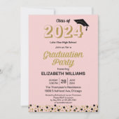 Gold Foil Script Confetti Graduation Party Pink Einladung (Vorderseite)