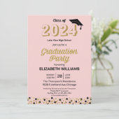 Gold Foil Script Confetti Graduation Party Pink Einladung (Stehend Vorderseite)