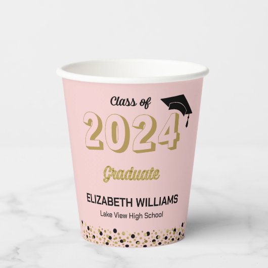 Gold Foil Script Confetti Graduation Party Pink Pappbecher (Vorderseite)