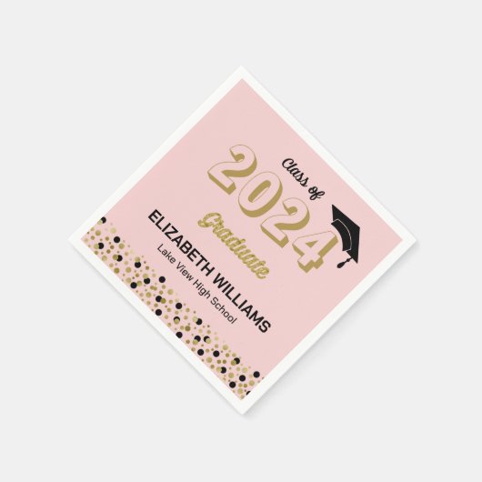 Gold Foil Script Confetti Graduation Party Pink Serviette (Ecke)