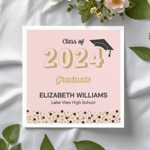 Gold Foil Script Confetti Graduation Party Pink Serviette