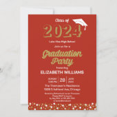 Gold Foil Script Confetti Graduation Party Red Einladung (Vorderseite)