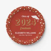 Gold Foil Script Confetti Graduation Party Red Pappteller (Vorderseite)