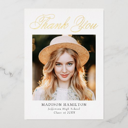 Gold Foil Script Foto Abschluss Danke Karte (Vorderseite)