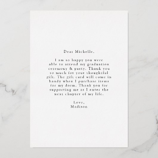 Gold Foil Script Foto Abschluss Danke Karte (Rückseite)