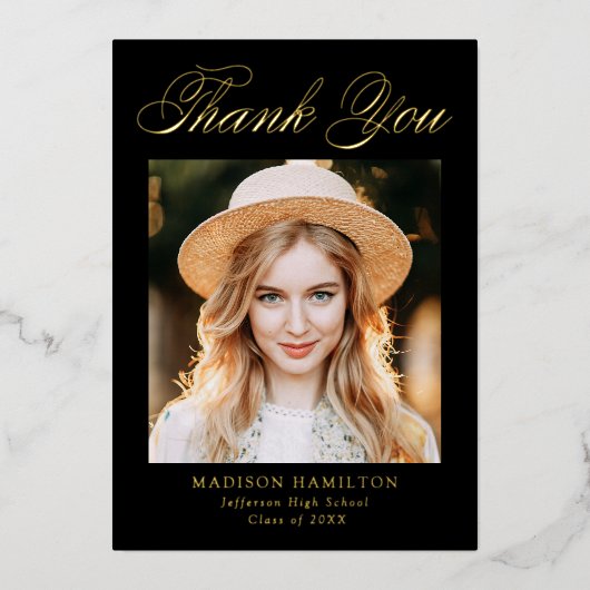 Gold Foil Script Foto Abschluss Danke Karte (Vorderseite)