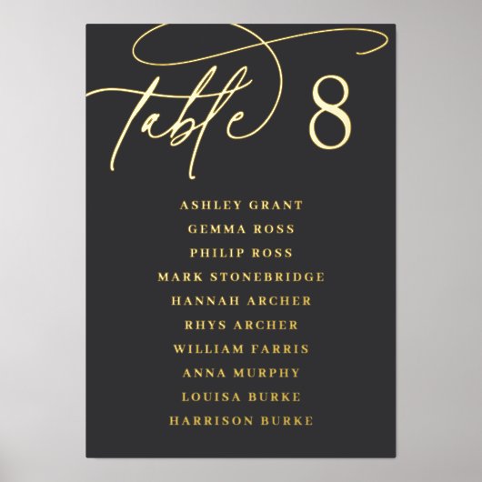 Gold Foil Script Framable Guest Names Tischnummer Foliendrucke (Vorderseite)