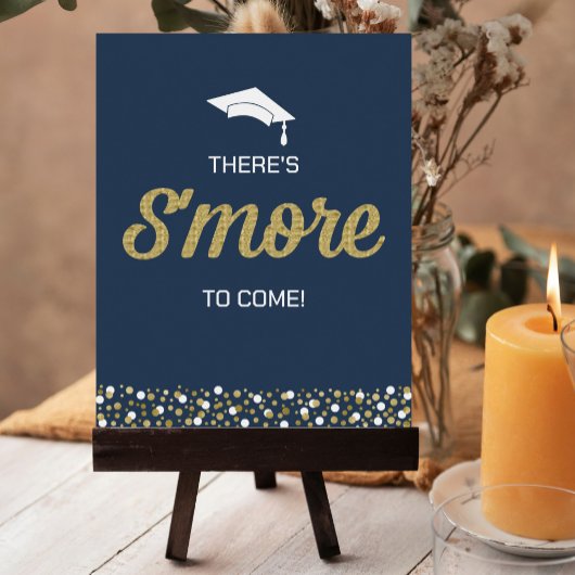 Gold Foil Script S'more Confetti Blue Grad Sign Poster