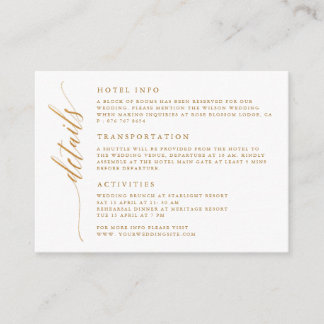 Gold Foil Script Wedding Details Eintrittskarte Begleitkarte