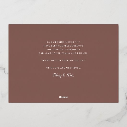 Gold Foil Script Wedding Foto Danke Karte (Rückseite)
