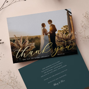 Gold Foil Script Wedding Foto Danke Karte