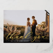 Gold Foil Script Wedding Foto Danke Karte (Vorderseite)