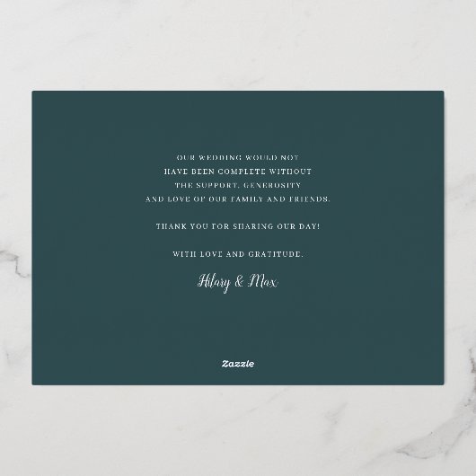 Gold Foil Script Wedding Foto Danke Karte (Rückseite)