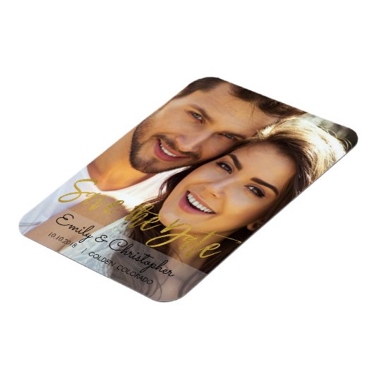 Gold Foil Script Wedding Save the Date Magnet (Linke Seite)
