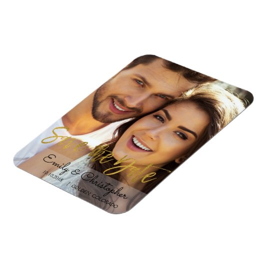 Gold Foil Script Wedding Save the Date Magnet (Linke Seite)