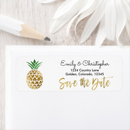 Gold Foil Script Wedding Save the Date Pineape (Insitu)