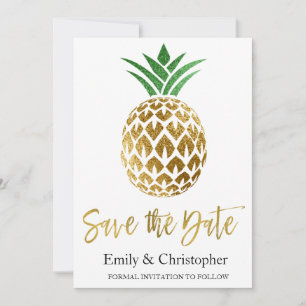 Gold Foil Script Wedding Save the Date Pineape