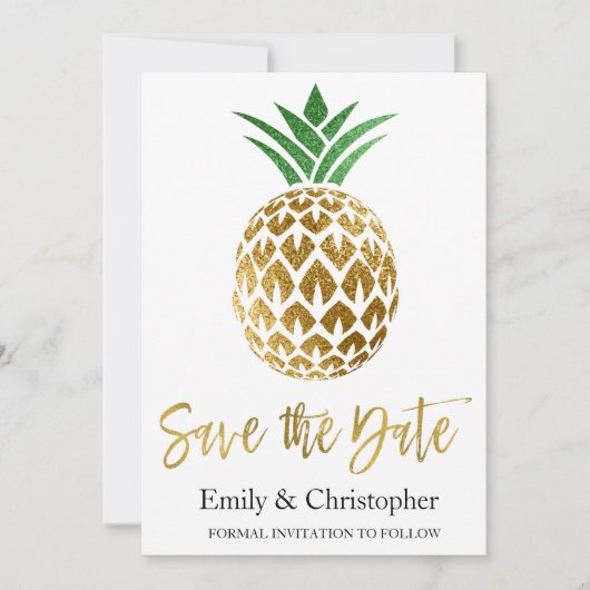 Gold Foil Script Wedding Save the Date Pineape (Vorderseite)