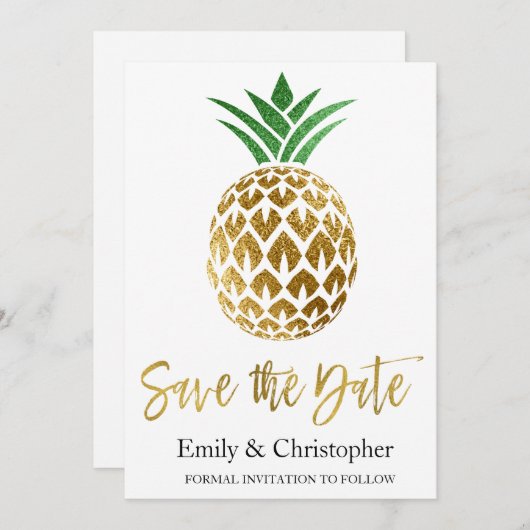 Gold Foil Script Wedding Save the Date Pineape (Vorne/Hinten)
