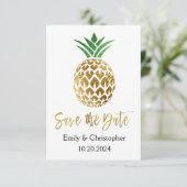 Gold Foil Script Wedding Save the Date Pineape (Stehend Vorderseite)