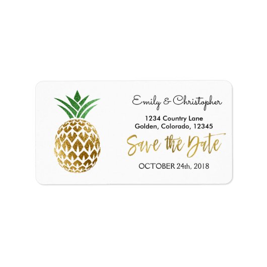 Gold Foil Script Wedding Save the Date Pineape Adressaufkleber (Vorne)