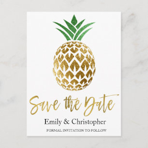 Gold Foil Script Wedding Save the Date Pineape Ankündigungspostkarte