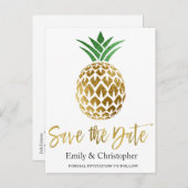 Gold Foil Script Wedding Save the Date Pineape Ankündigungspostkarte (Vorne/Hinten)