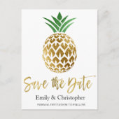 Gold Foil Script Wedding Save the Date Pineape Ankündigungspostkarte (Vorderseite)