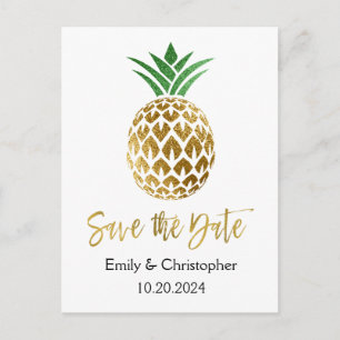 Gold Foil Script Wedding Save the Date Pineape Ankündigungspostkarte