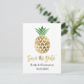 Gold Foil Script Wedding Save the Date Pineape Ankündigungspostkarte (Stehend Vorderseite)