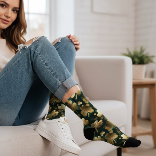 Gold Foil Shamrock Pattern St. Patrick's Day Socken