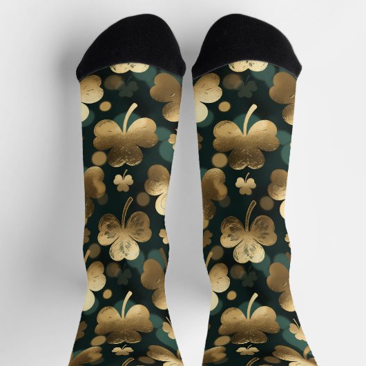 Gold Foil Shamrock Pattern St. Patrick's Day Socken (Oben)