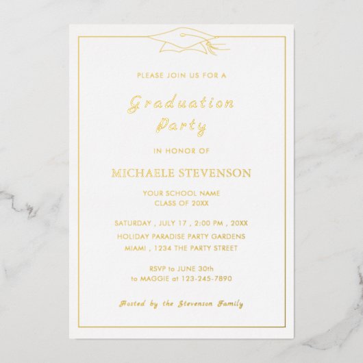 Gold Foil Shiny Luxury Graduation Party Einladung (Vorderseite)