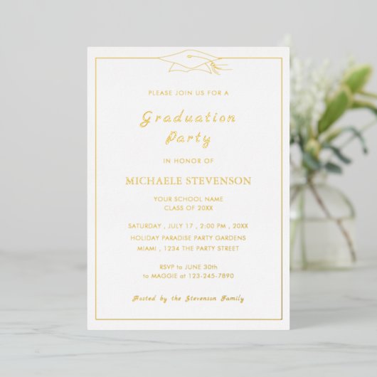 Gold Foil Shiny Luxury Graduation Party Einladung (Stehend vorne)