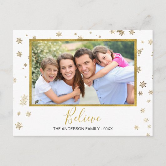 Gold Foil Snowflakes glauben Foto Card Feiertagspostkarte (Vorderseite)