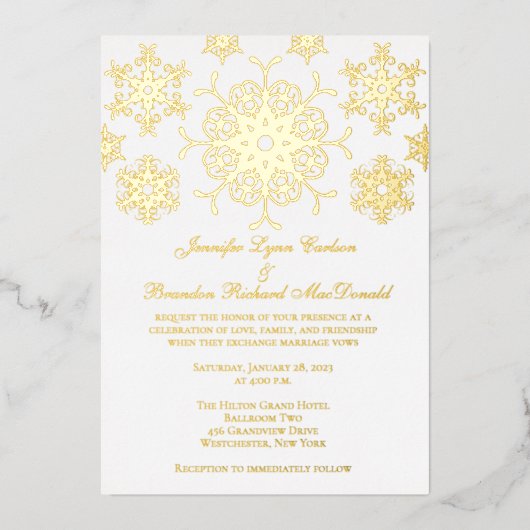 Gold Foil Snowflakes Hochzeit Einladung (Vorderseite)